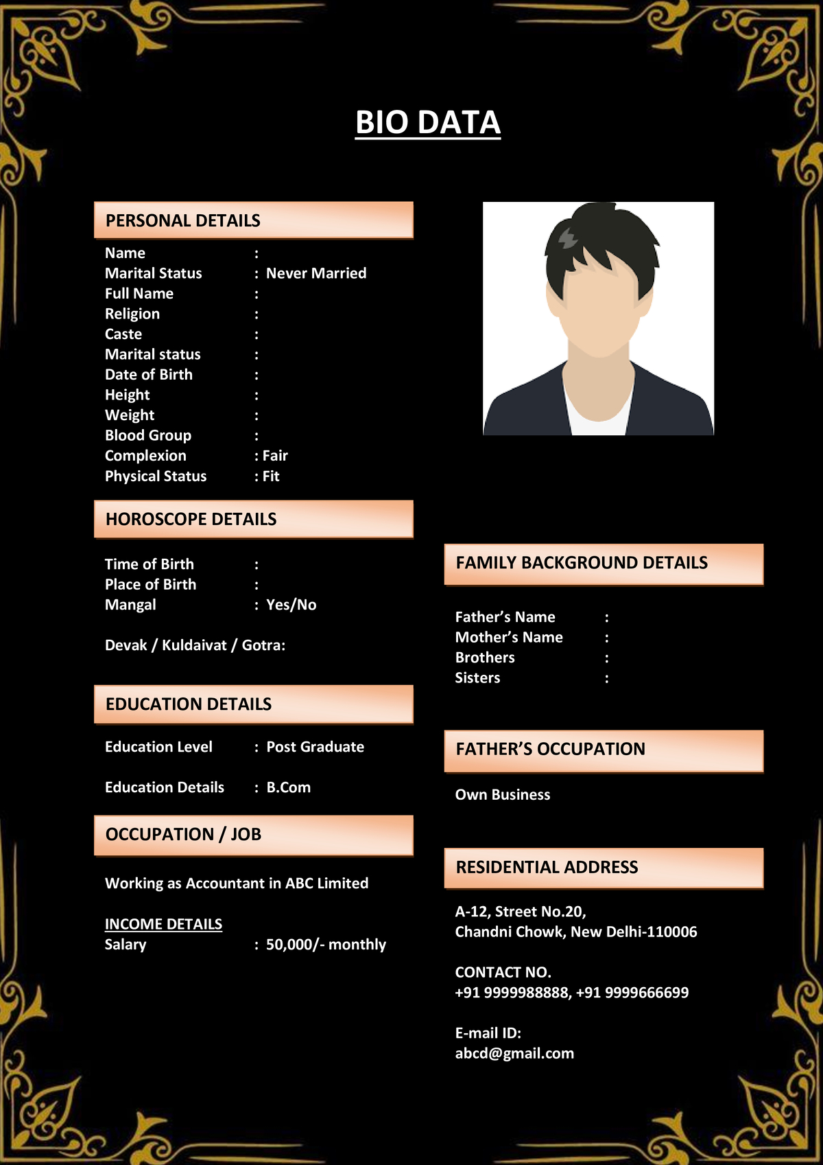 Urdu Marriage Biodata Sample