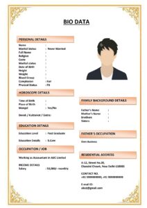 Wedding Biodata for Business Family (Download Word .docx)