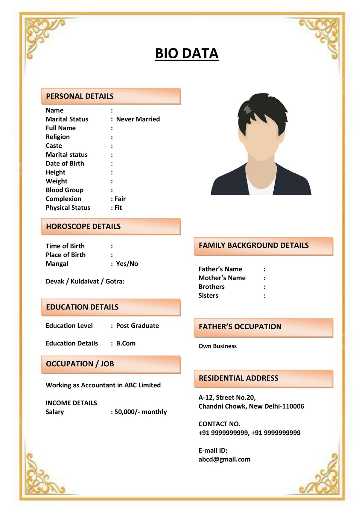 Wedding Biodata for Business Family