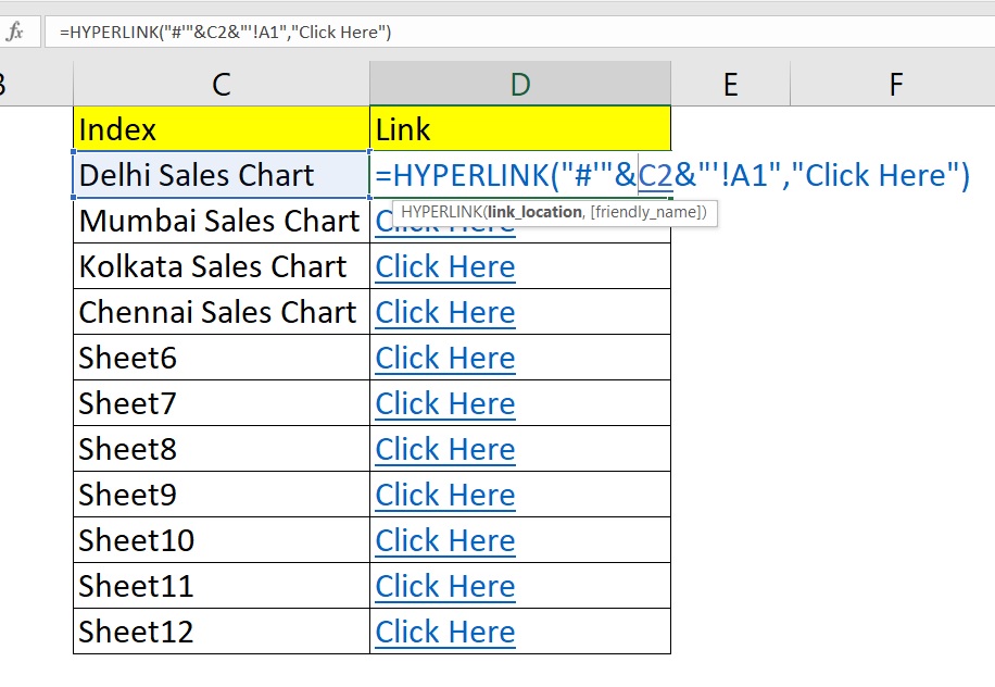 hyperlink formula in excel