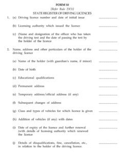 Driving License Form 10 Download State Register of Driving Licence