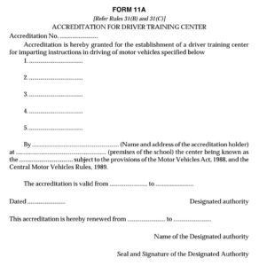 Driving License Form 11A Download Accreditation for driver training center