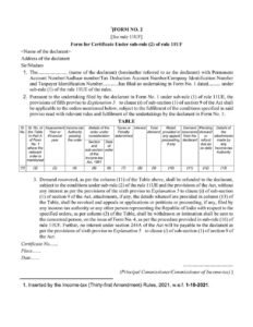 Income Tax Form No. 2 Download Certificate Under sub-rule (2) of rule 11UF