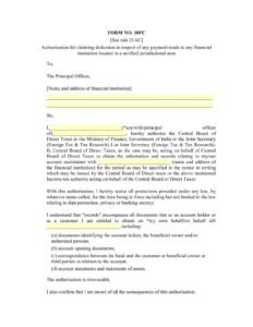 Income Tax Form No. 10FC Download Authorisation for claiming deduction in respect of any payment
