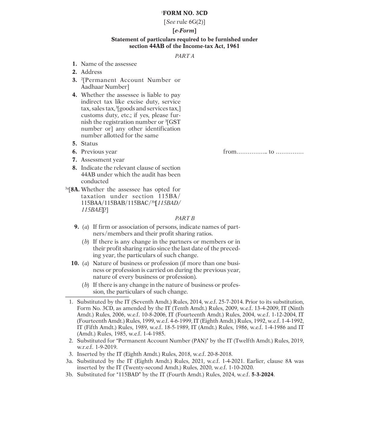 Income Tax Form No. 3CD Download Statement of particulars required to be furnished