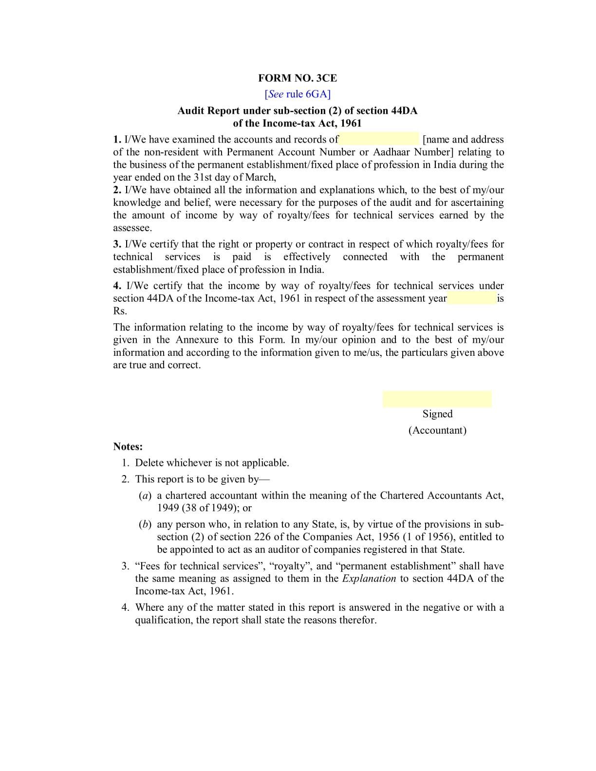 Income Tax Form No. 3CE Download Audit Report under sub-section (2) of section 44DA