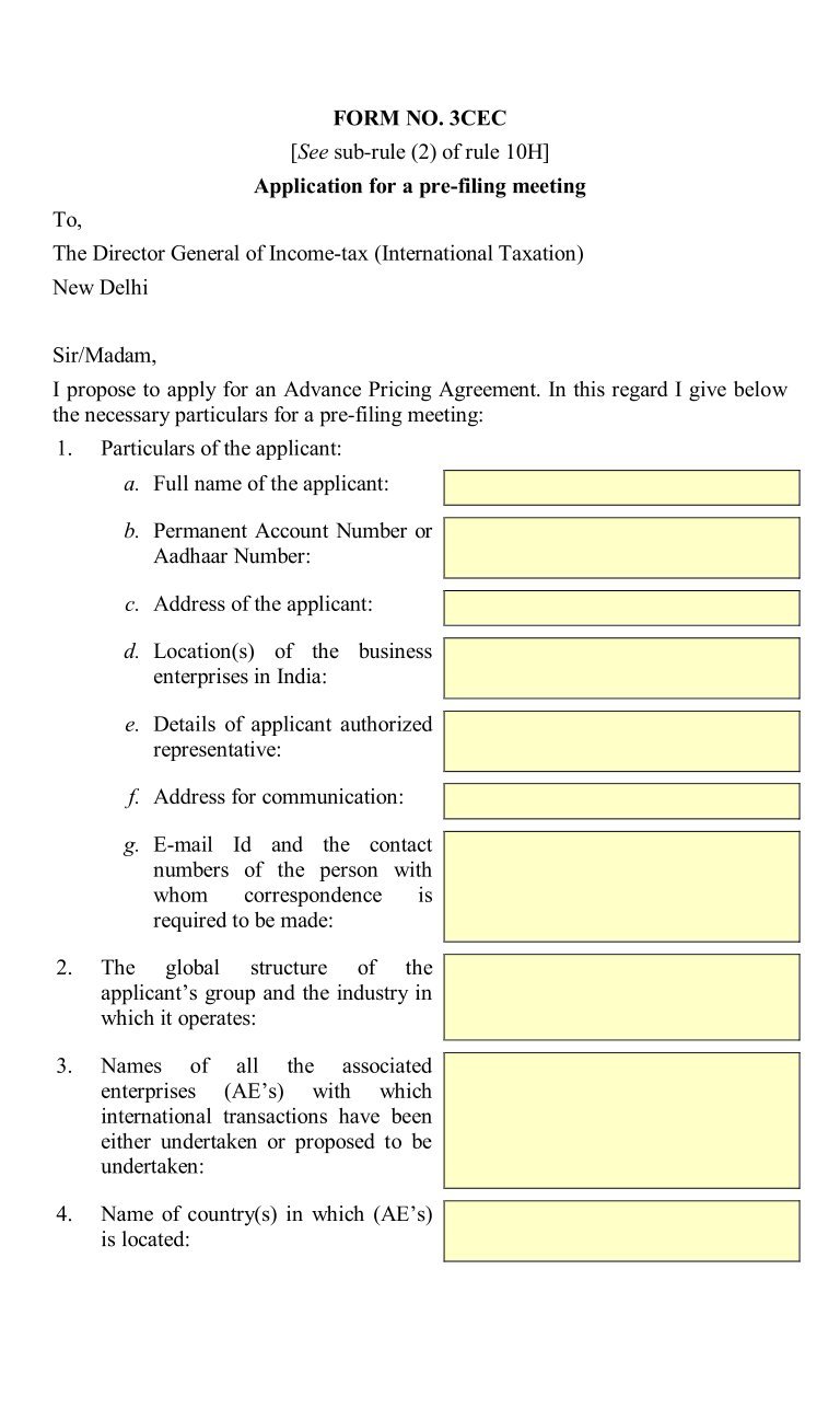 Income Tax Form No. 3CEC Download Application for a pre-filing meeting