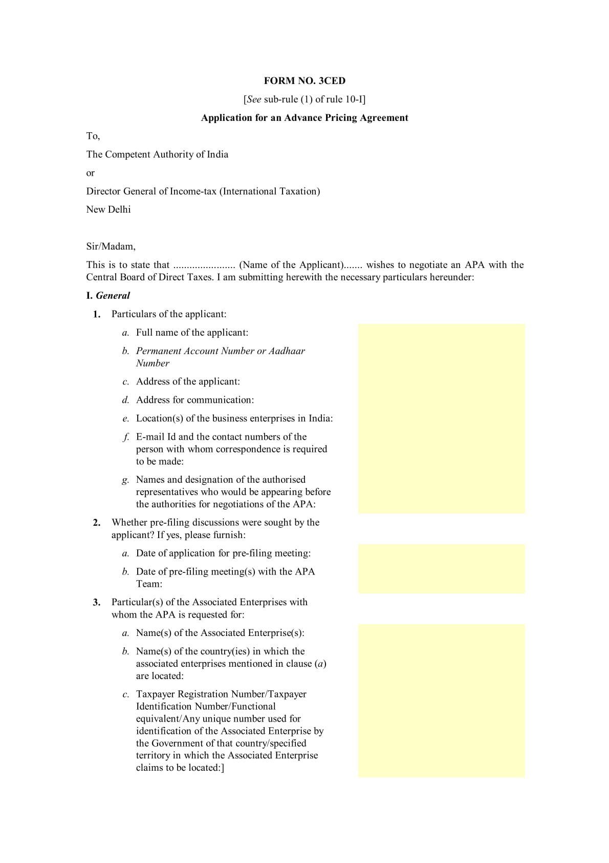 Income Tax Form No. 3CED Download Application for an Advance Pricing Agreement