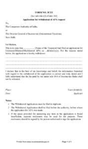 Income Tax  Form No. 3CEE Download Application for withdrawal of APA request
