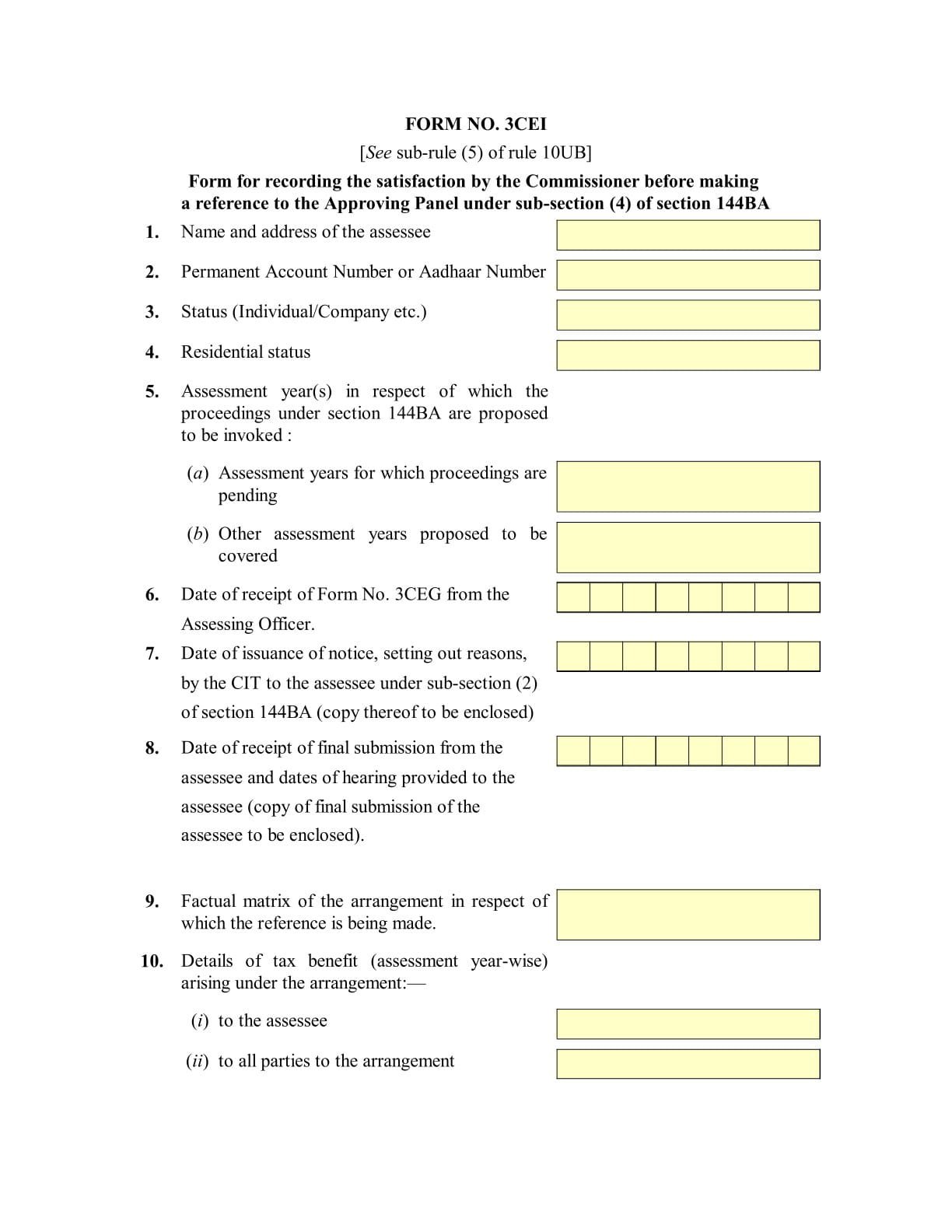 Income Tax Form No. 3CEI Download Form for recording the satisfaction by the Commissioner