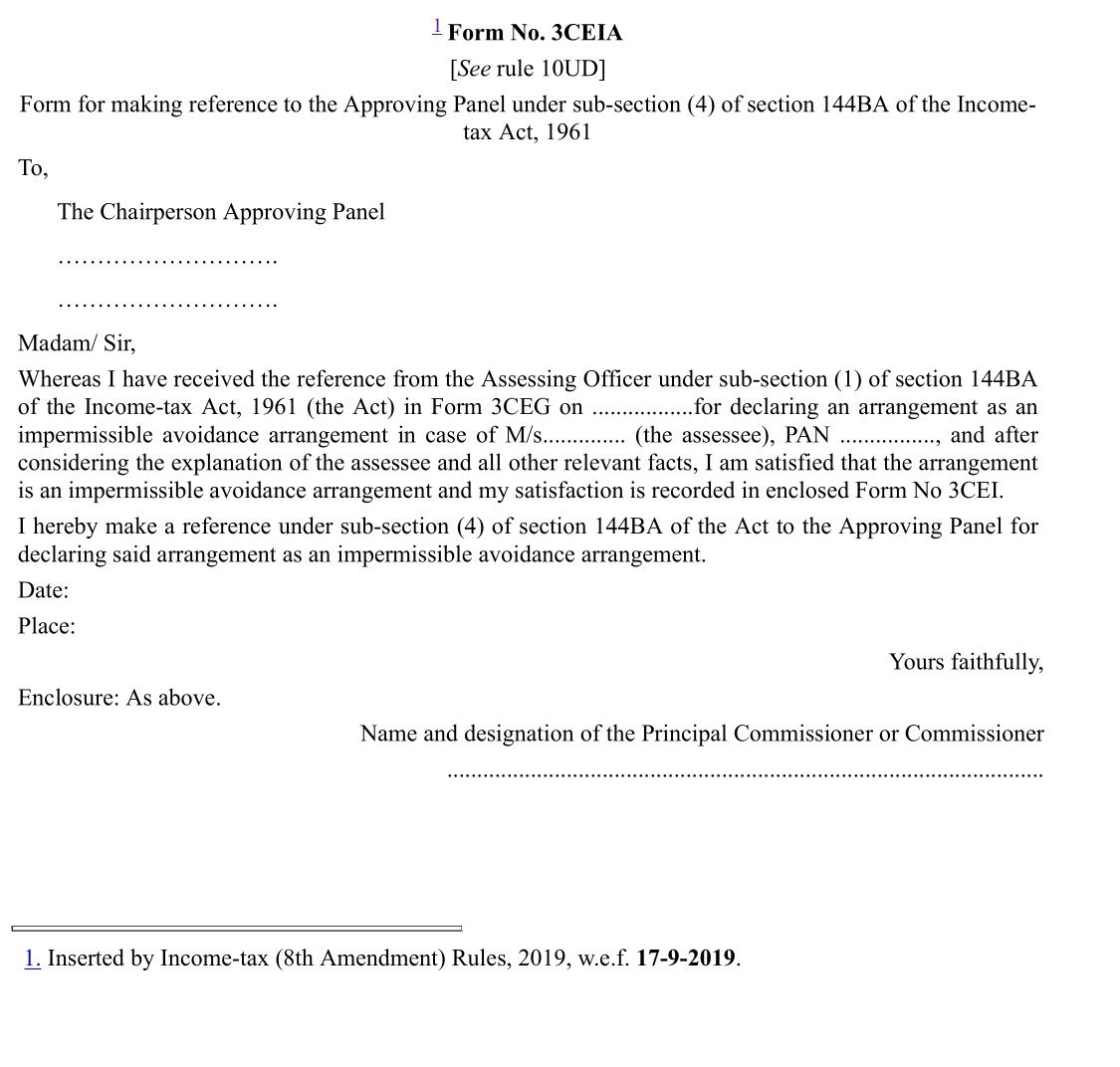 Income Tax Form No. 3CEIA Download Form for making reference to the Approving Panel under sub-section (4)