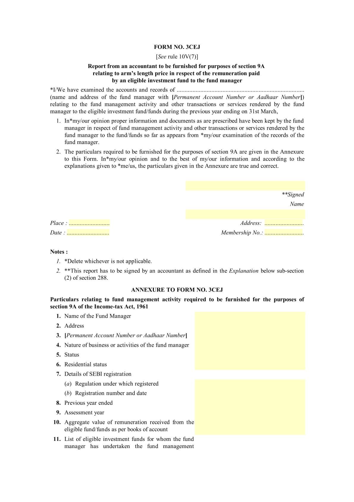 Income Tax Form No. 3CEJ Download Report from an accountant to be furnished for purposes
