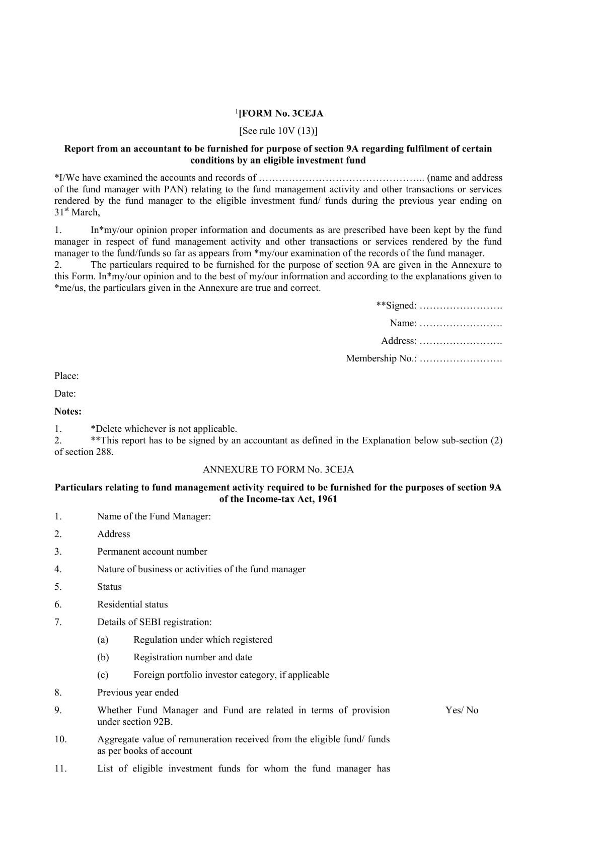 Income Tax Form No. 3CEJA Download Report from an accountant to be furnished