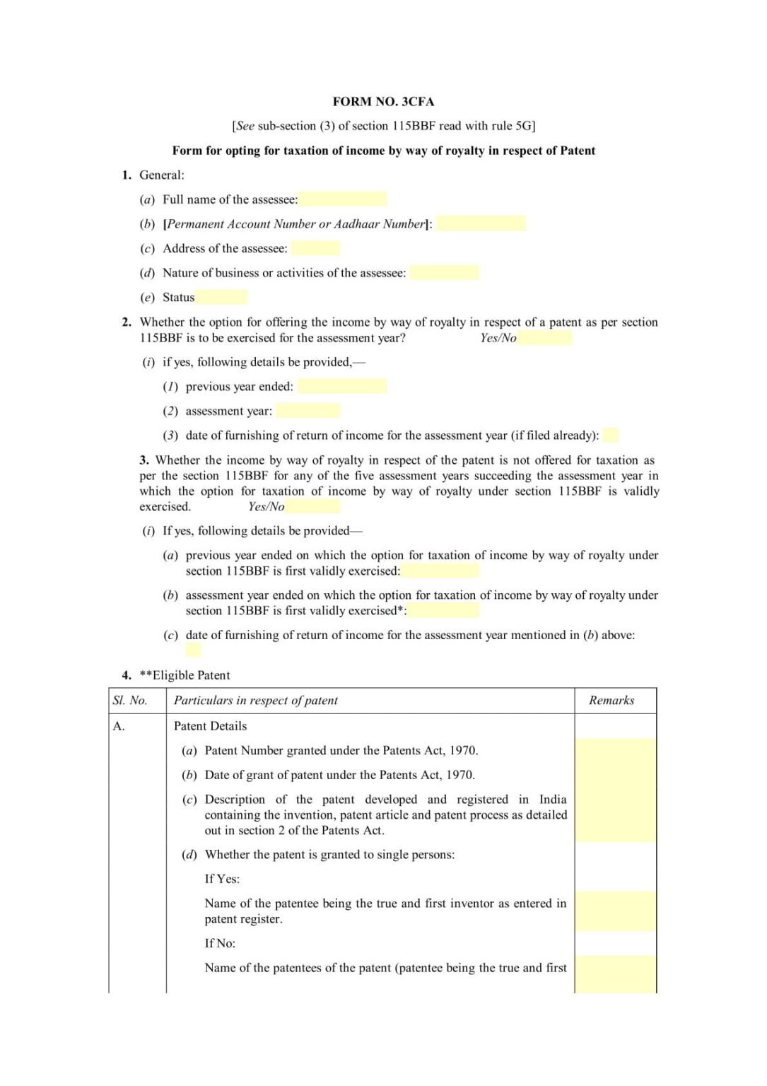 Cfa Form.pdf Income Tax Form No. 3CFA Download Form for opting for taxation of ...