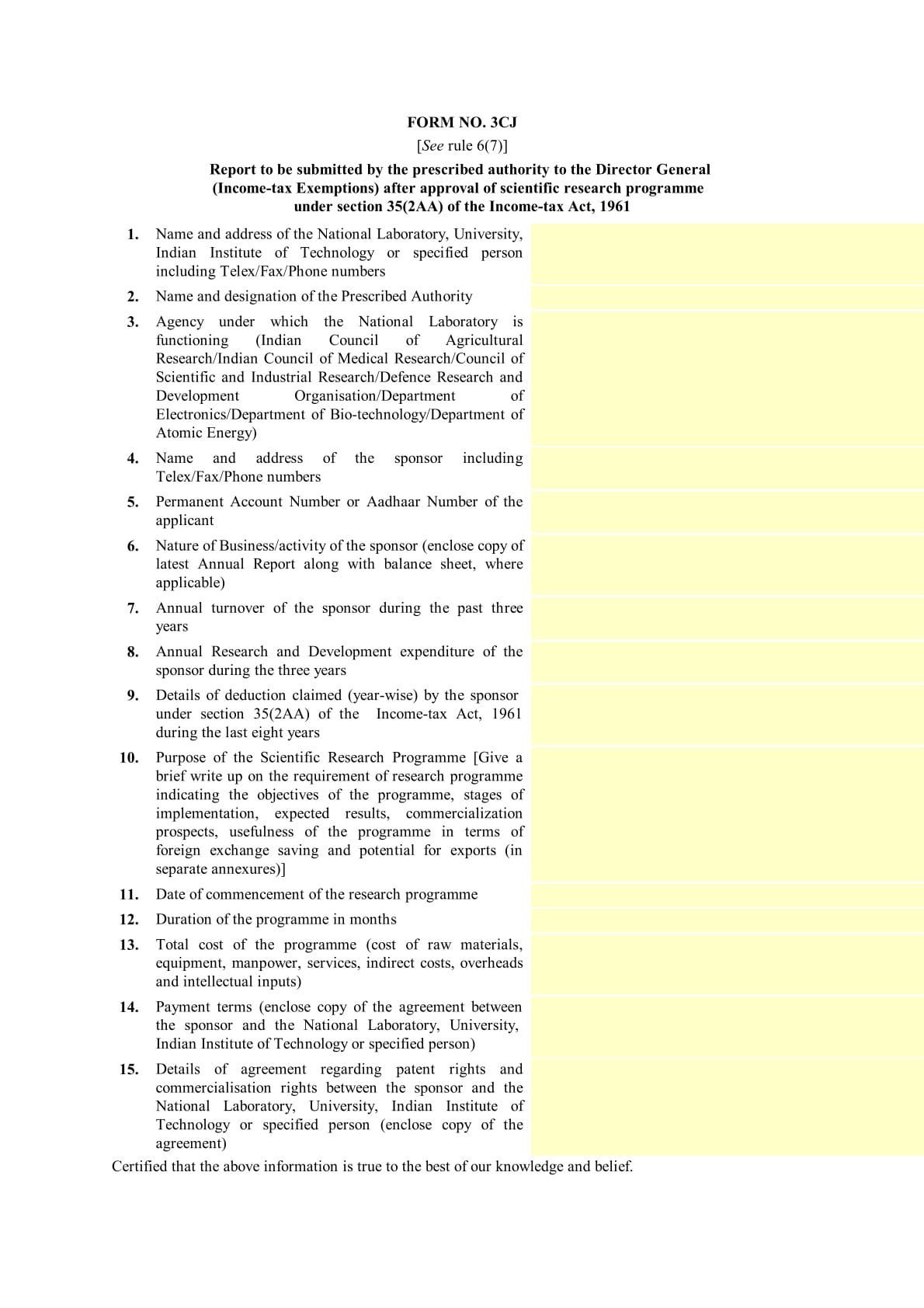 Income Tax Form No. 3CJ Download Report to be submitted by the prescribed authority to the Director