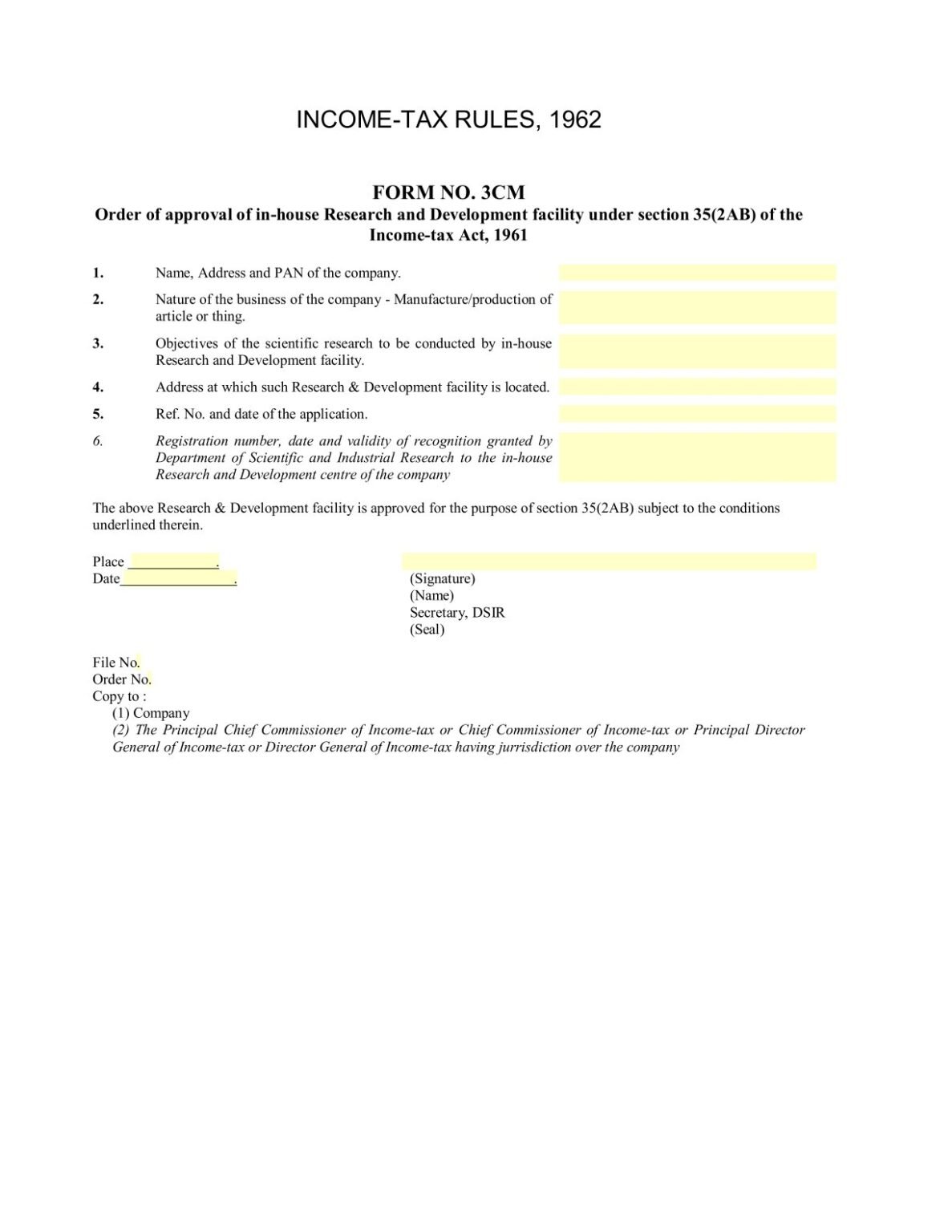 Form 3ct Format Income Tax Form No. 3CM Download Order of approval of in-house research
