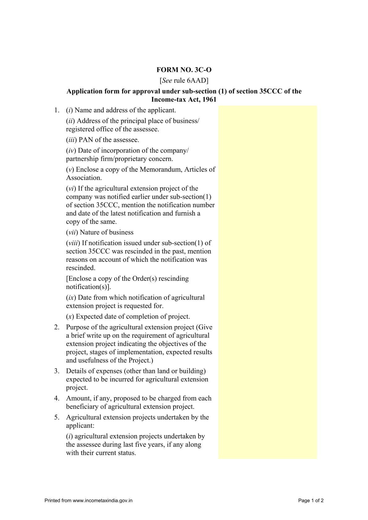 Income Tax Form No. 3CO Download Application form for approval under sub-section (1)