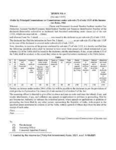 Income Tax Form No. 4 Download Order by Principal Commissioner or Commissioner under sub-rule (7)