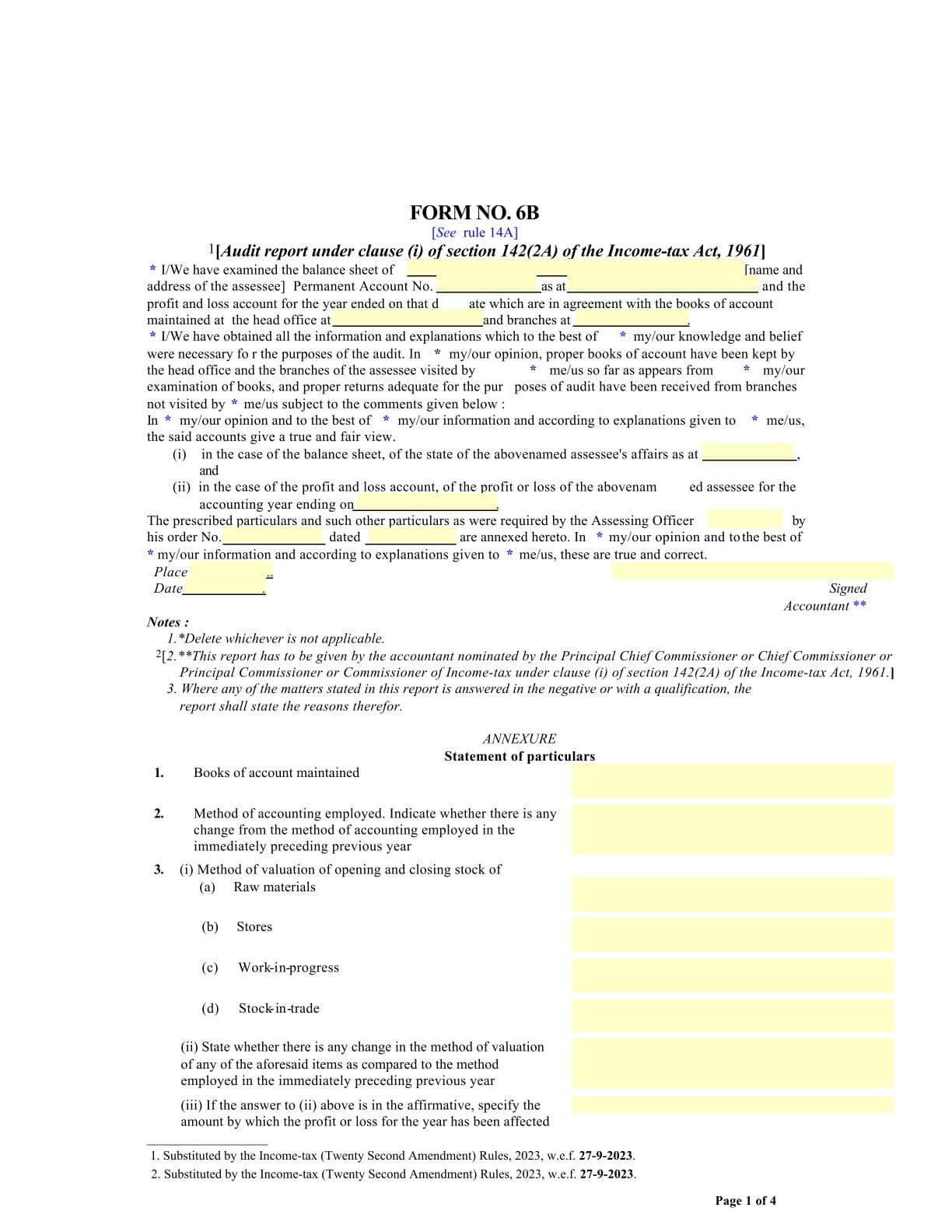 Income Tax Form No. 6B Download Audit report under clause (i) of section 142(2A)