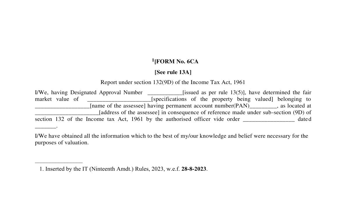 Income Tax Form No. 6CA Download Report under section 132(9D) of the Income Tax Act, 1961