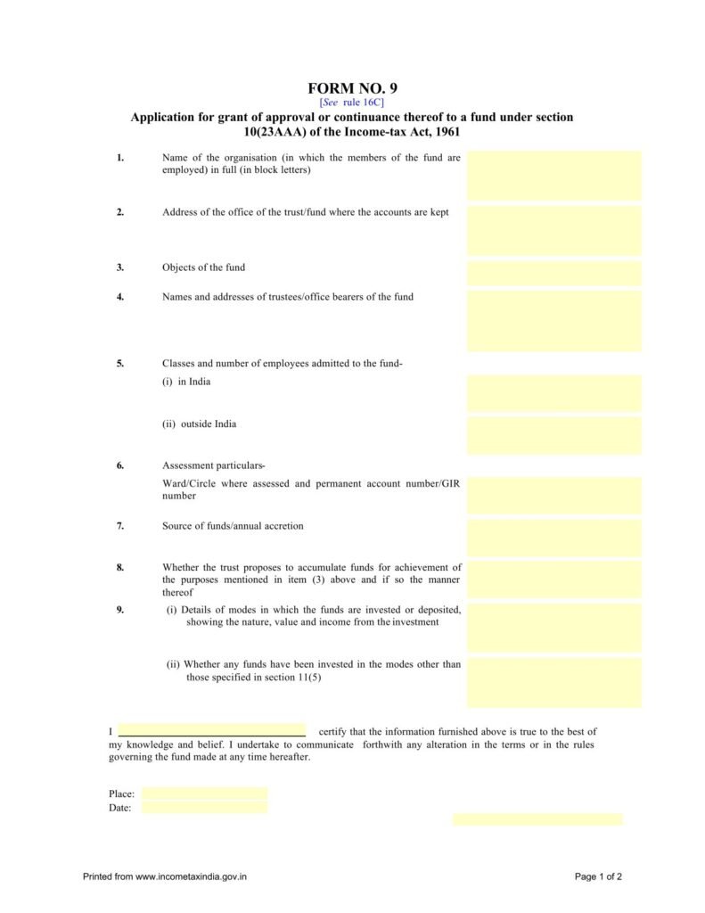 Income Tax Form No. 9 Download Application for grant of approval or ...