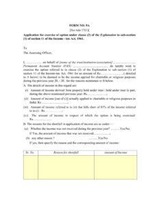 Income Tax Form No. 9A Download Application for exercise of option under clause (2)