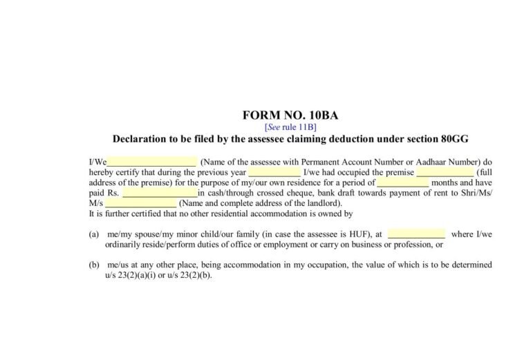 Income Tax Form No.10BA Download Declaration to be filed by the assessee