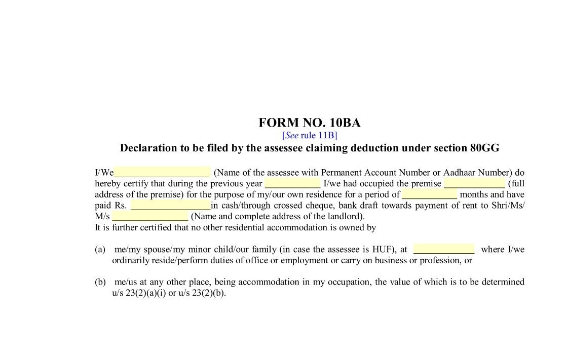 Income Tax Form No.10BA Download Declaration to be filed by the assessee