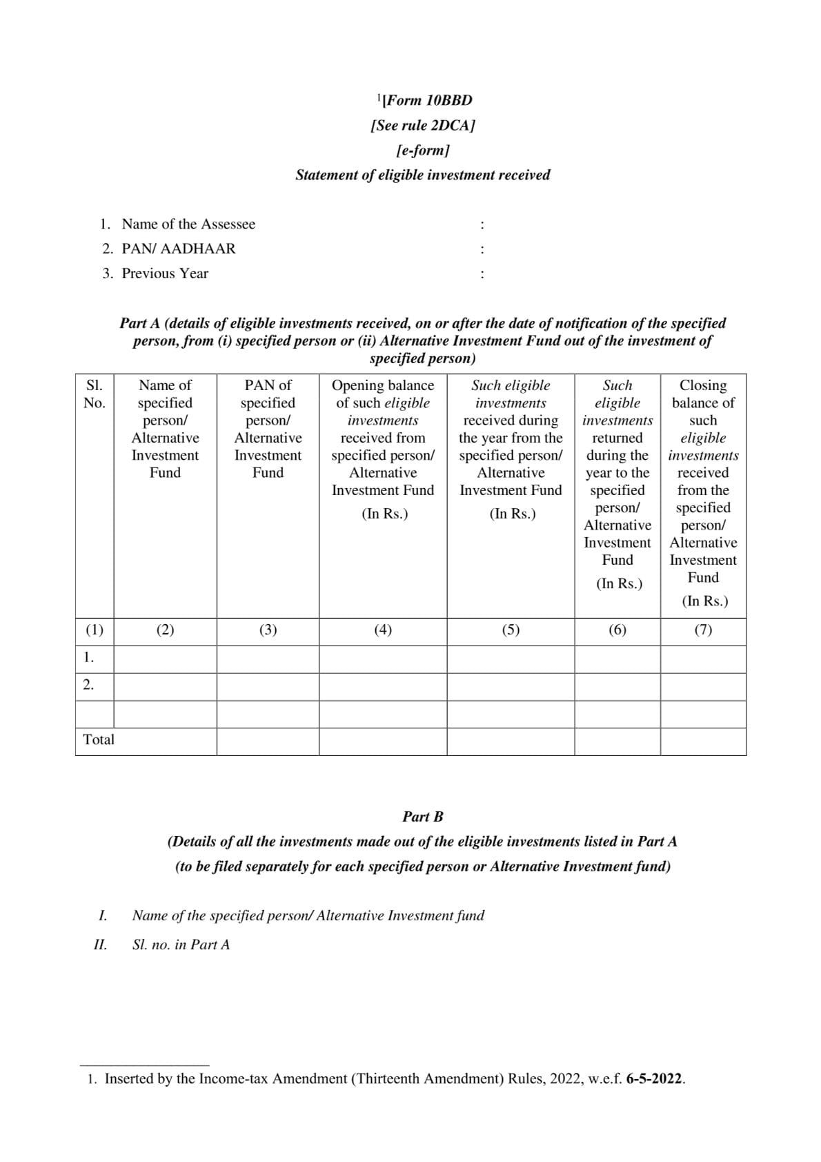 Income Tax Form No.10BBD Download Statement of eligible investment received
