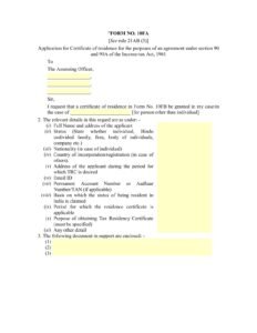 Income Tax Form No.10FA Download Application for Certificate of residence for the purposes