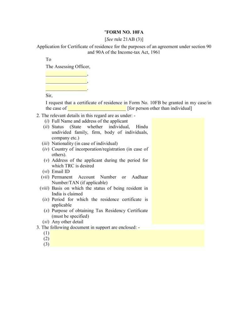 Income Tax Form No.10FA Download Application for Certificate of ...