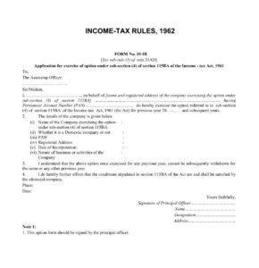 Income Tax Form No.10IB Download Application for exercise of option under sub-section (4)