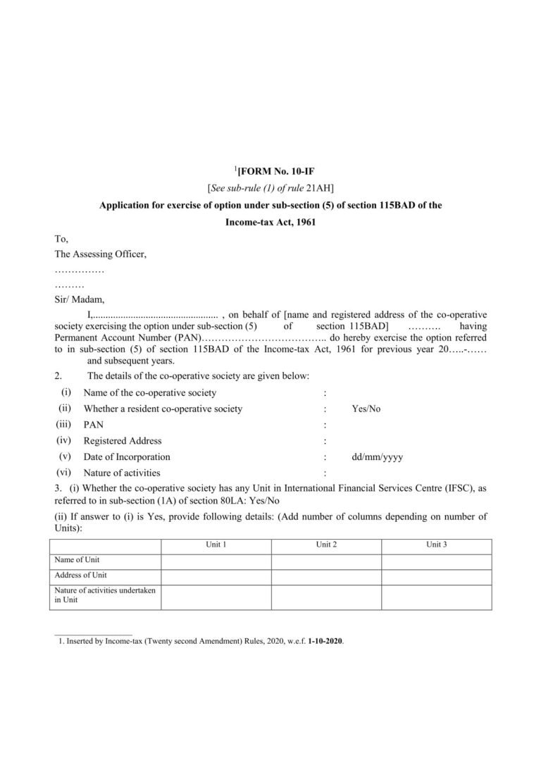 Income Tax Form No.10IF Download Application for exercise of option ...