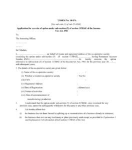 Income Tax Form No.10IFA Download Application for exercise of option under sub-section (5)