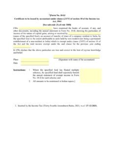 Income Tax Form No.10IJ Download Certificate to be issued by accountant under clause (23FF)