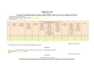 Income Tax Form No.12B Download Form for furnishing details of income under section 192(2)