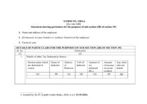 Income Tax Form No.12BAA Download Statement showing particulars for the purposes of sub-section (2B)