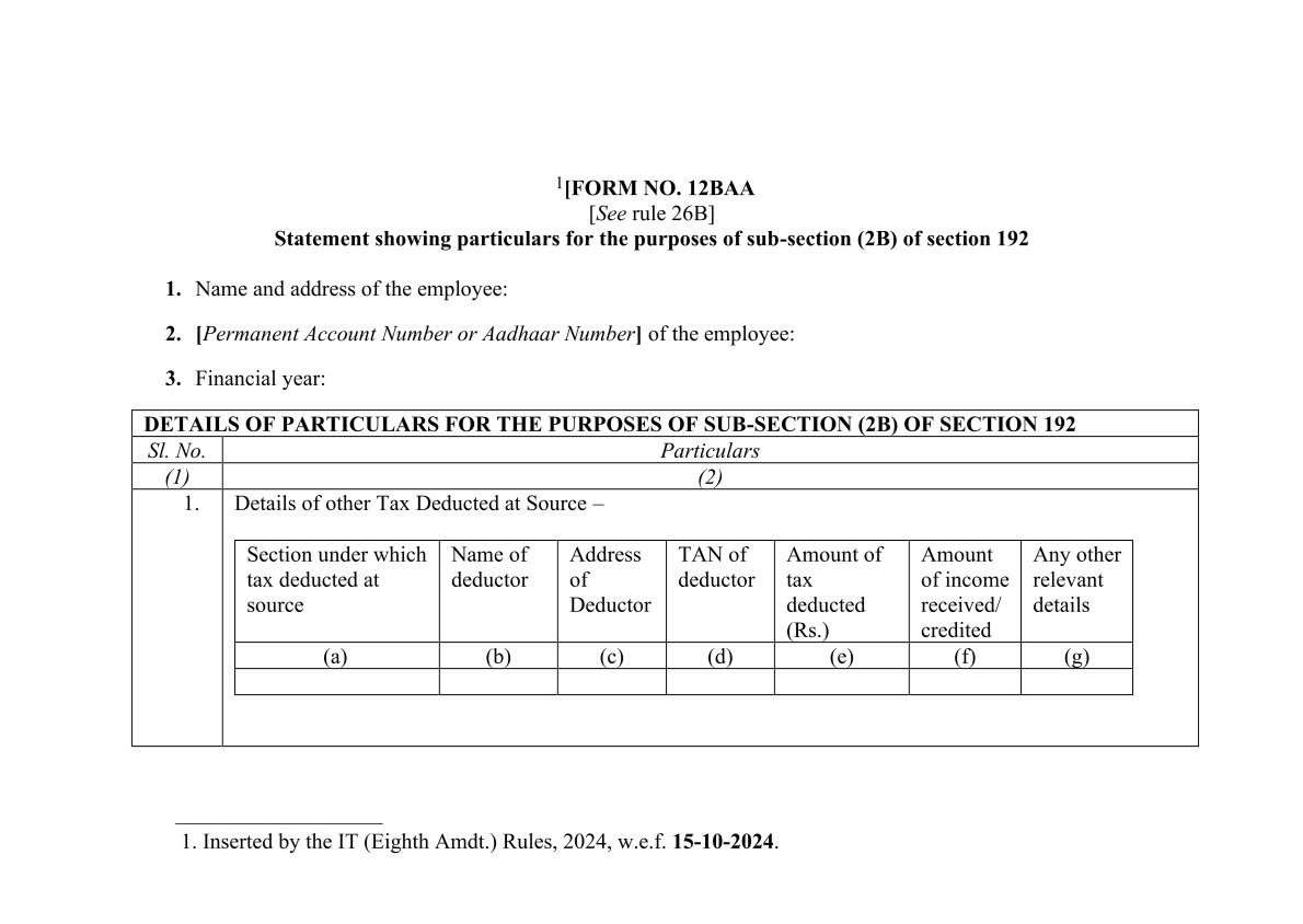 Income Tax Form No.12BAA Download Statement showing particulars for the purposes of sub-section (2B)