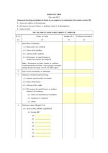 Income Tax Form No.12BB Download Statement showing particulars of claims by an employee