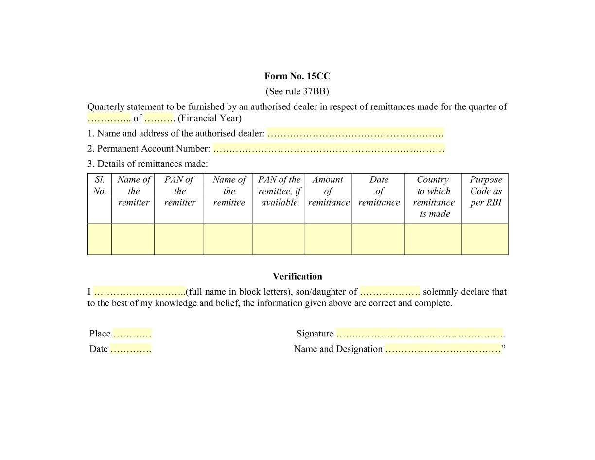 Income Tax Form No.15CC Download Quarterly statement to be furnished by an authorised