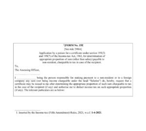 Income Tax Form No.15E Download Application by a person for a certificate under section 195(2)