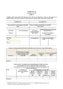 Income Tax Form No.16 Download Certificate under section 203 of the Income-tax