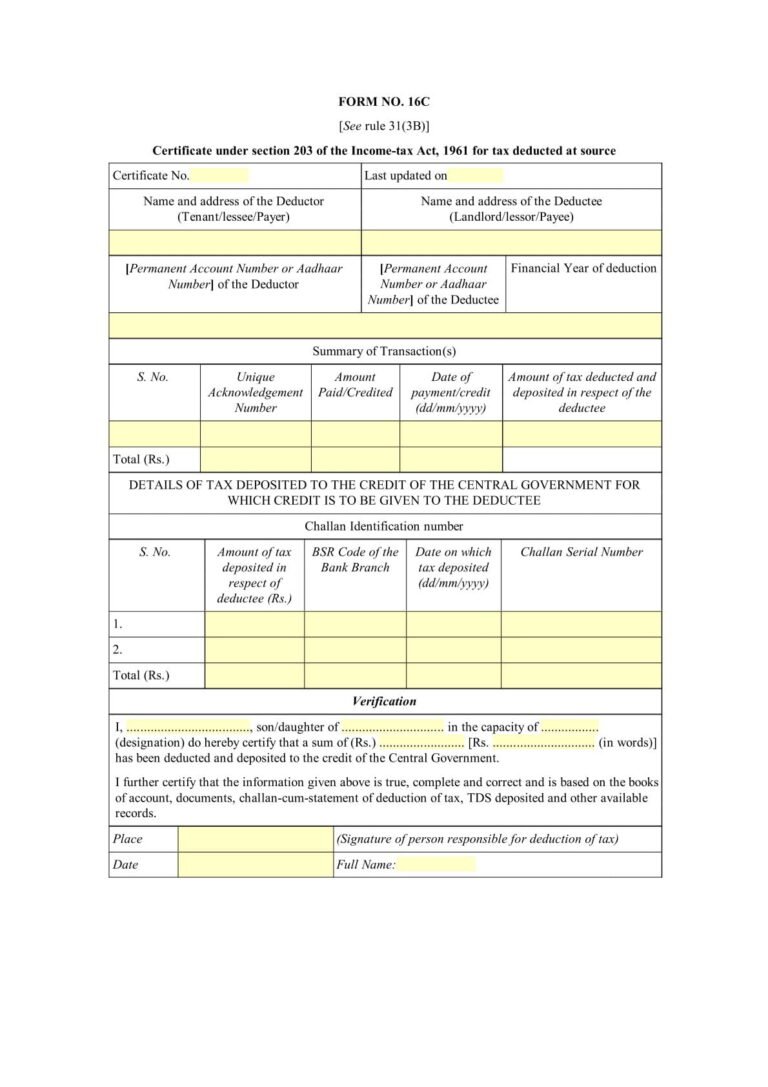 Income Tax Form No.16C Download Certificate under section 203 of the ...