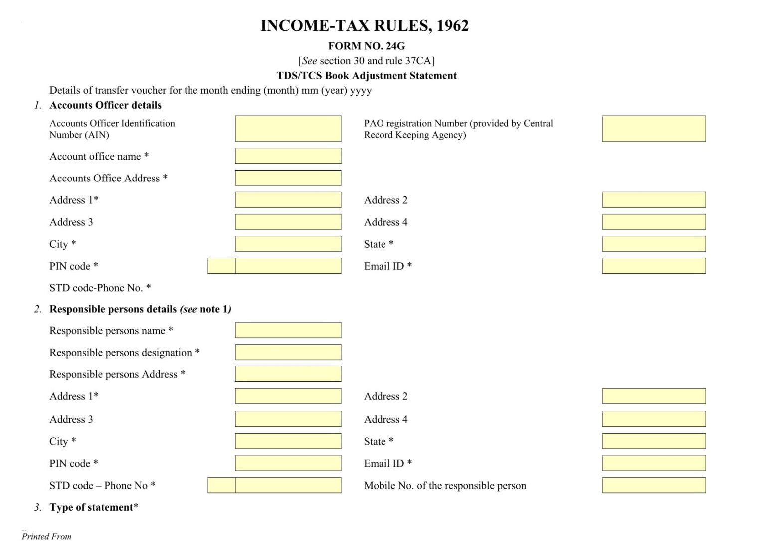 Income Tax Form No.24G Download TDS/TCS Book Adjustment Statement