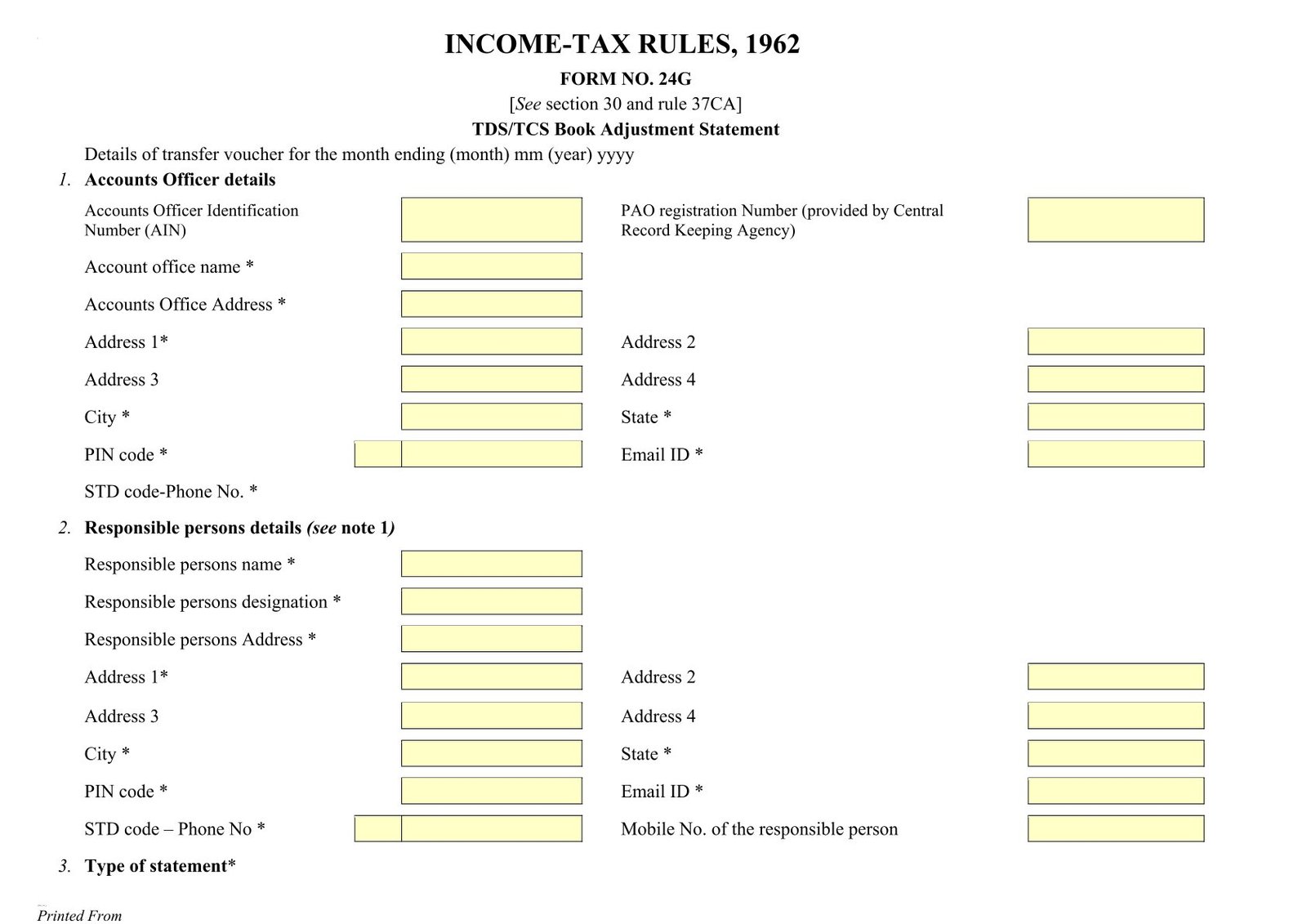 Income Tax Form No.24G Download TDSTCS Book Adjustment Statement