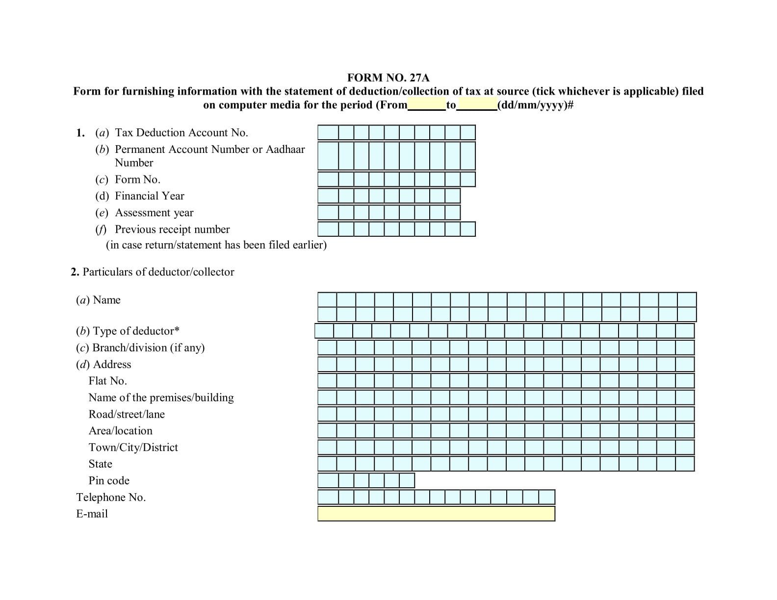 Income Tax Form No.27A Download Form for furnishing information with the statement