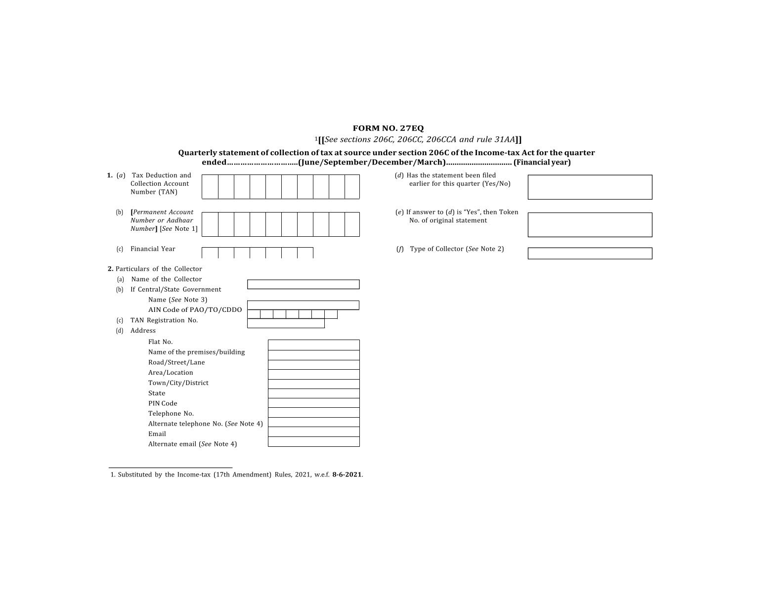 Income Tax Form No.27EQ Download Quarterly statement of collection of tax at source