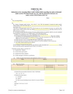 Income Tax Form No.28A Download Intimation to the Assessing Officer under section 210(5)