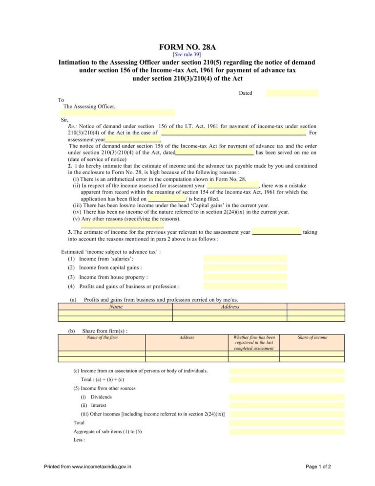 Income Tax Form No.28A Download Intimation to the Assessing Officer ...
