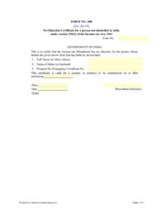 Income Tax Form No.30B Download No Objection Certificate for a person not domiciled in India under section